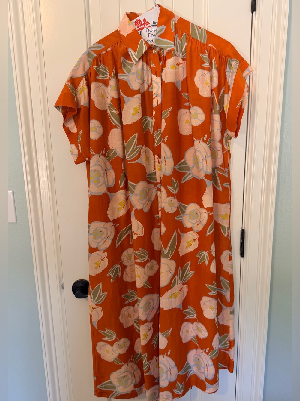Orange Floral Button-Front Shirt Dress